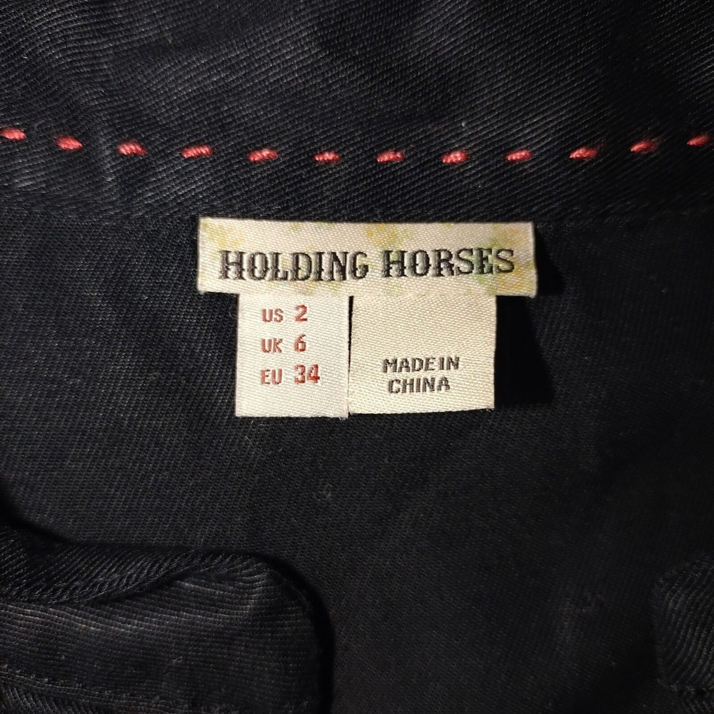 Holding Horses Anthropologie Womens 2 Black Imogen Shirt Dress Witchy Goth Artsy - Picture 2 of 10
